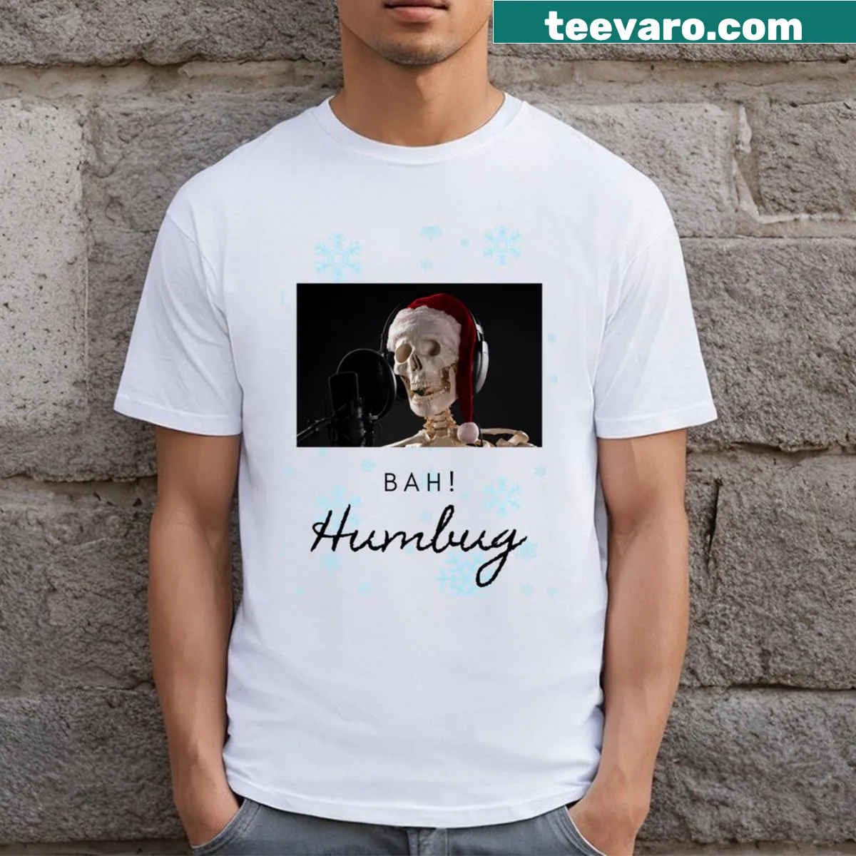 Bah Humbug text t-shirt for a sarcastic take on Christmas — on a men's t-shirt