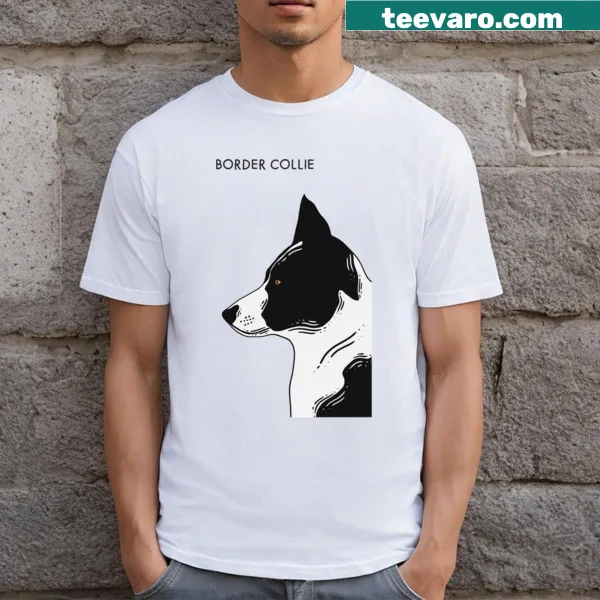 Portrait illustration of a Border Collie on a t-shirt for dog lovers.