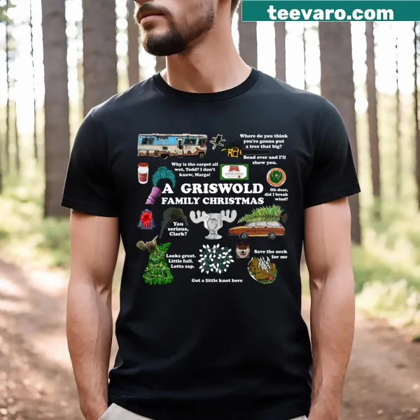 T-shirt featuring a nostalgic collage design inspired by Christmas vacations.