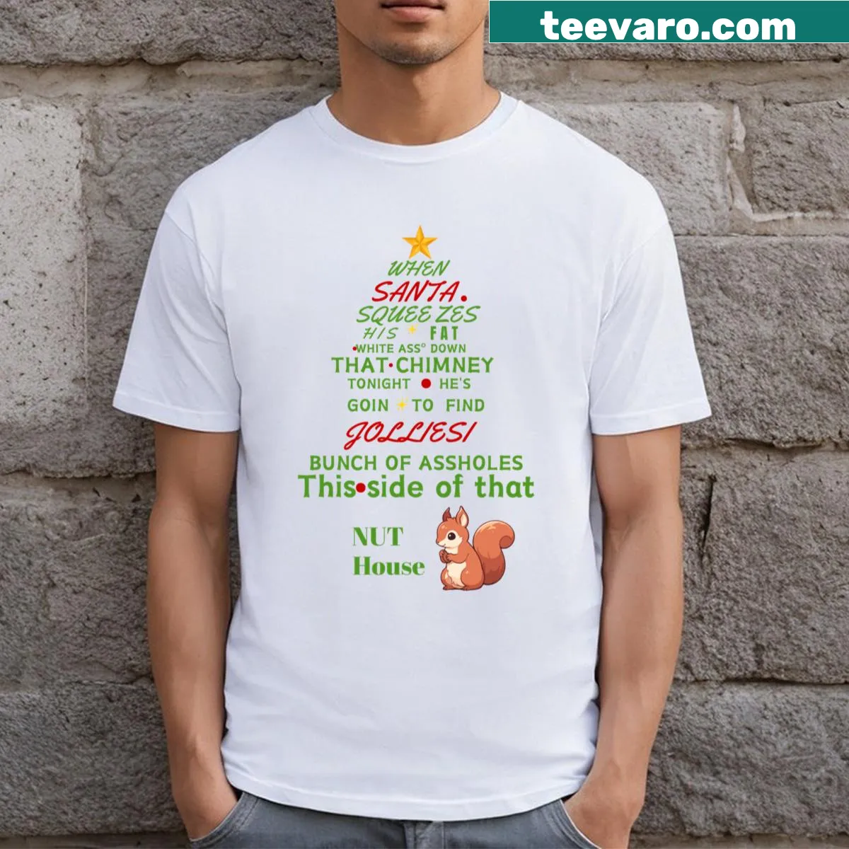 T-shirt featuring humorous quotes from 'National Lampoon’s Christmas Vacation' in a fun typography design. — on a men's t-shirt