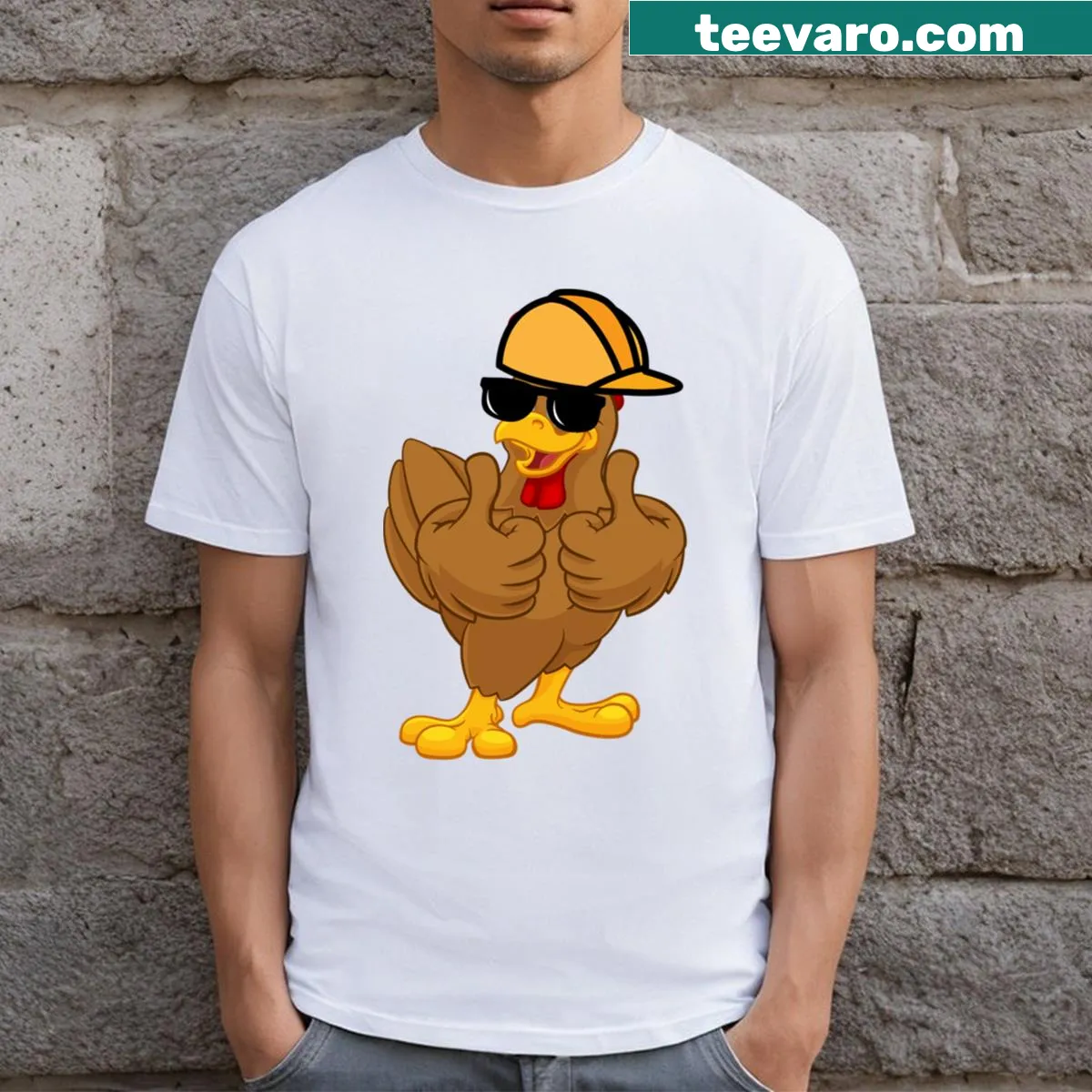 Funny cartoon turkey dabbing on T-shirt — on a men's t-shirt