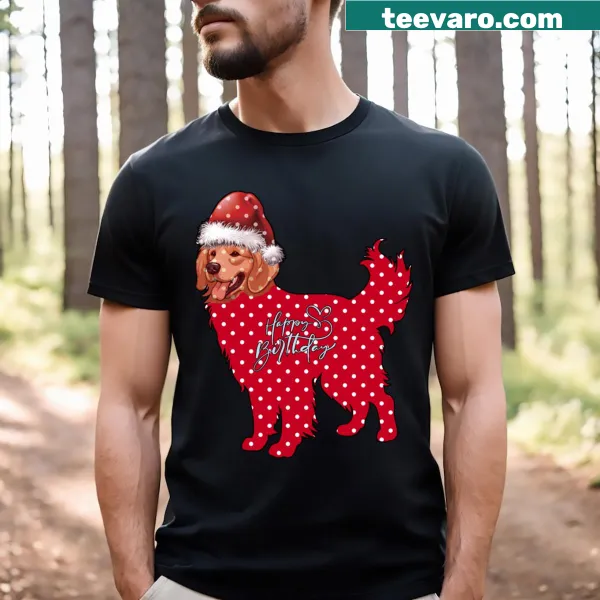T-shirt featuring a festive illustration of a Golden Retriever