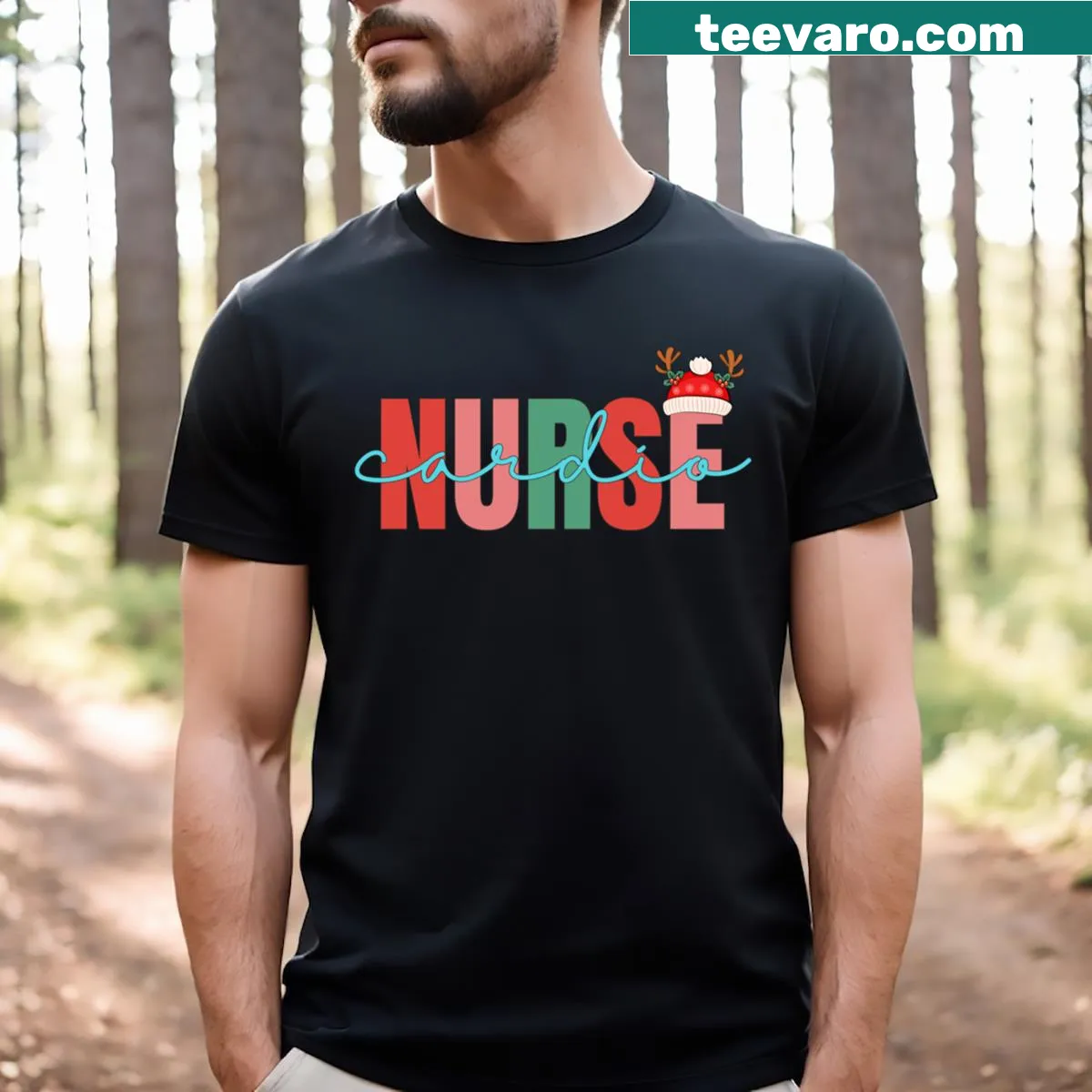 Festive t-shirt for cardiovascular nurses with Christmas graphics — on a men's t-shirt