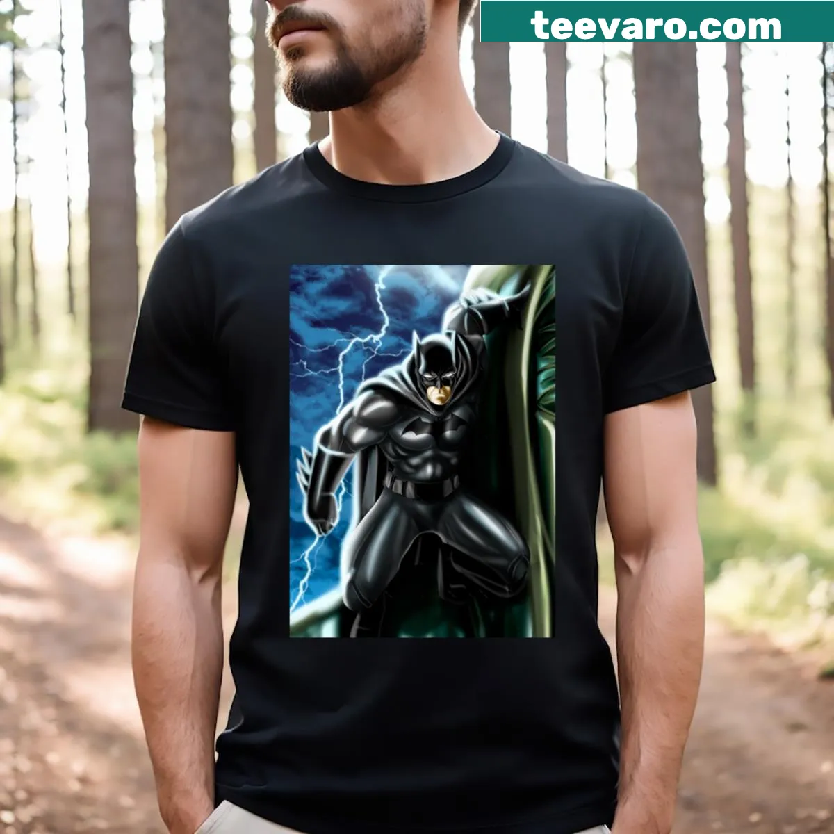T-shirt with the phrase 'I Am The Night' in bold typography — on a men's t-shirt