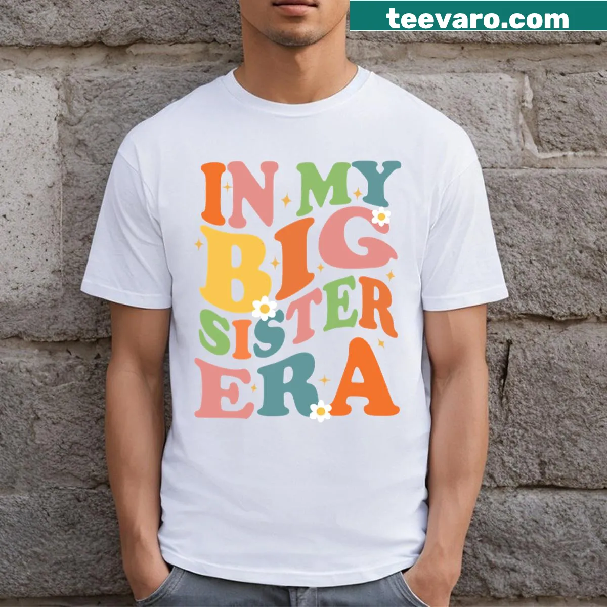 Cute retro big sister t-shirt with playful text design. — on a men's t-shirt