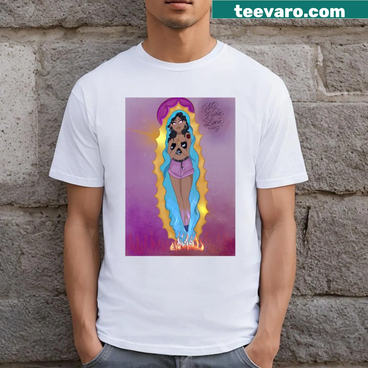 Playful typography t-shirt with the phrase 'Mi Vida Loca' — on a men's t-shirt