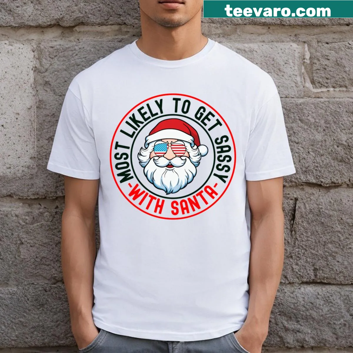 Funny holiday-themed text on a T-shirt — on a men's t-shirt