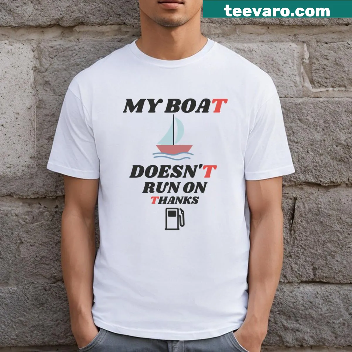 Witty boating pun graphic on t-shirt — on a men's t-shirt