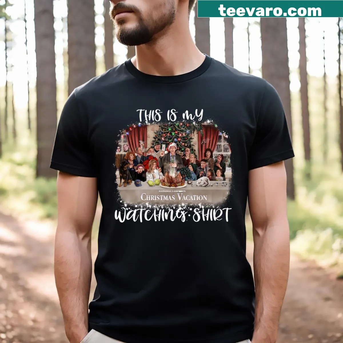 National Lampoon's Christmas Vacation themed t-shirt with humorous graphic — on a men's t-shirt