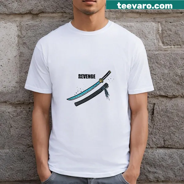 Illustration of a katana sword symbolizing revenge on a t-shirt