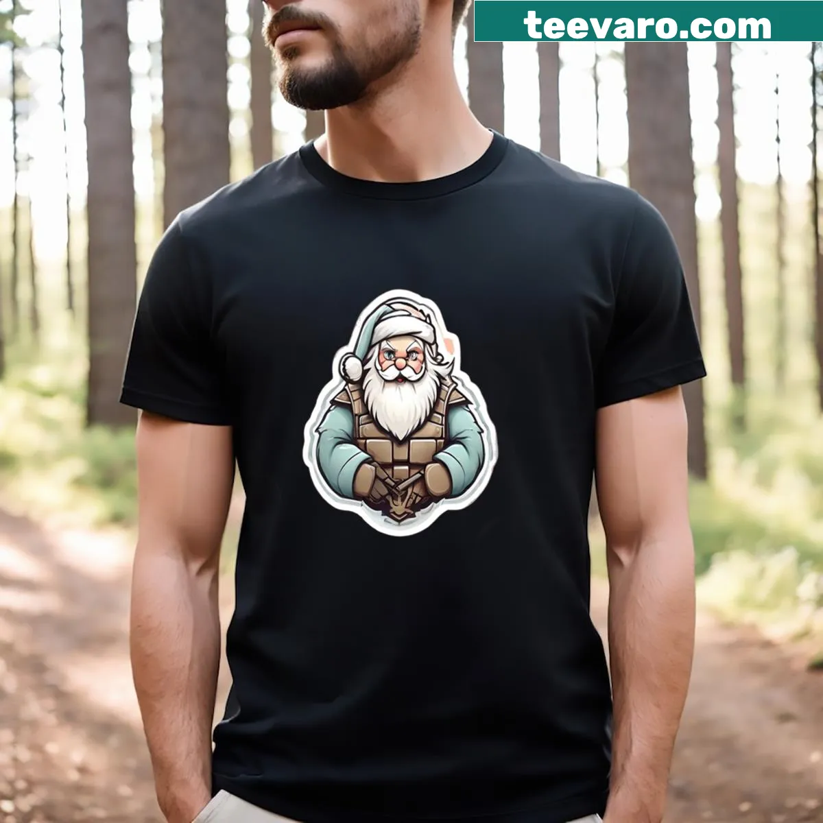 Essential t-shirt with Santa in combat armor for a unique holiday look — on a men's t-shirt