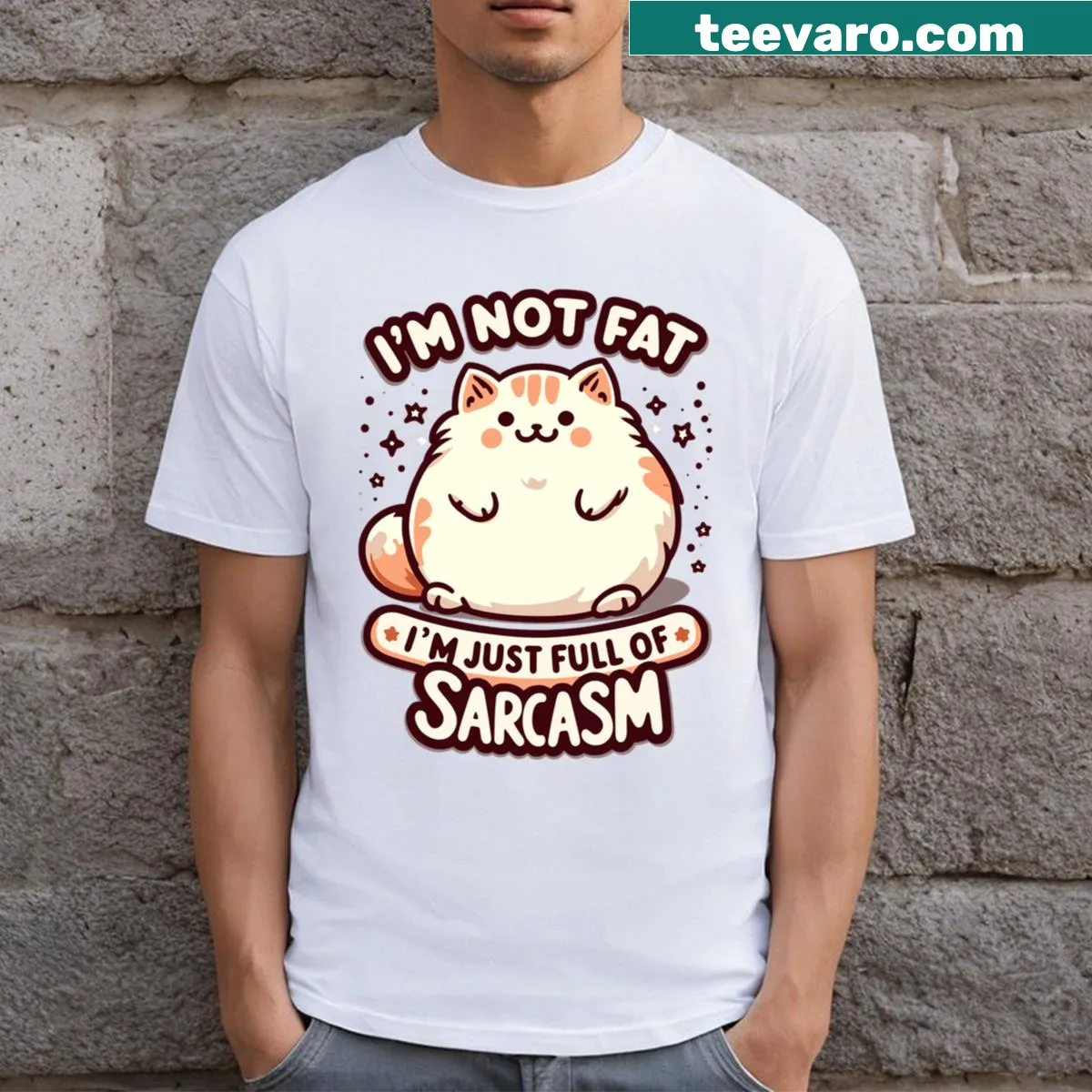 Chubby cat graphic with the phrase Unleash Your Inner Cattitude — on a men's t-shirt