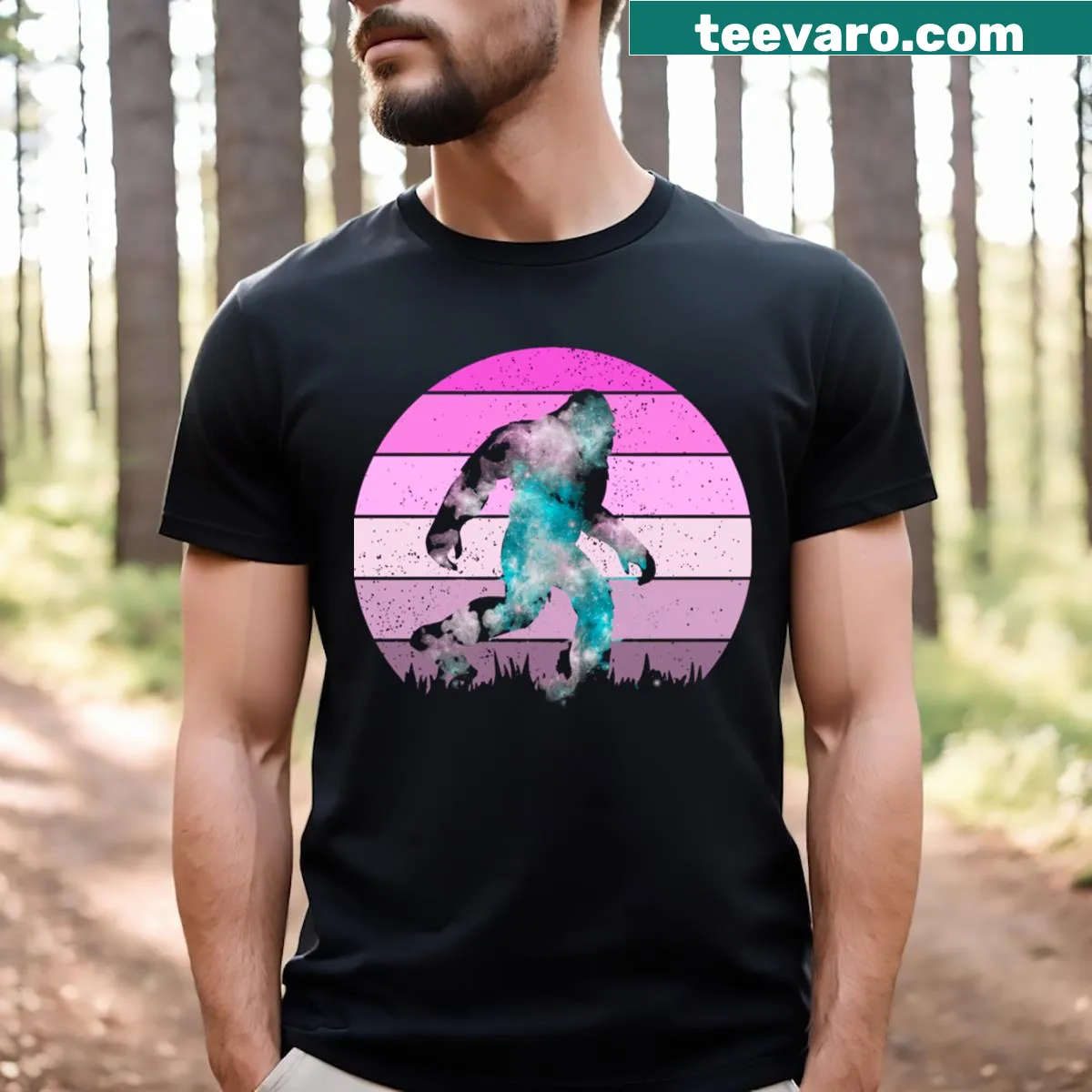 Illustration of Bigfoot with the phrase I Love Bigfoot — on a men's t-shirt
