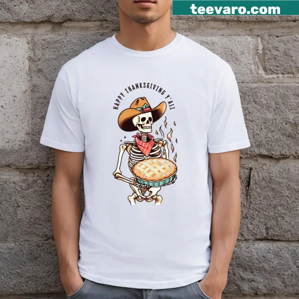 Playful skeleton Thanksgiving graphic t-shirt