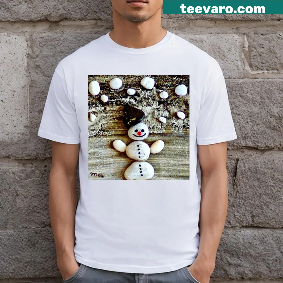 Illustration of a snowman with Swarovski crystal on T-shirt — on a men's t-shirt