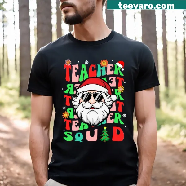 Groovy Christmas T-shirt for teachers featuring Santa design