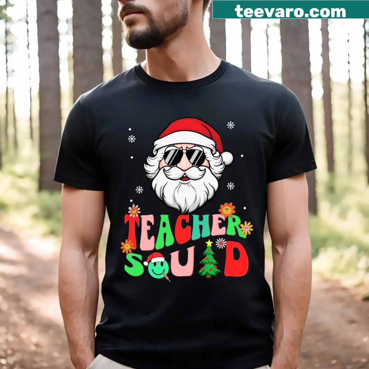 Teacher Christmas Santa graphic shirt for festive occasions — on a men's t-shirt