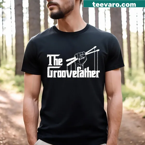 Vintage drumming t-shirt featuring 'The Groovefather' and drum graphic