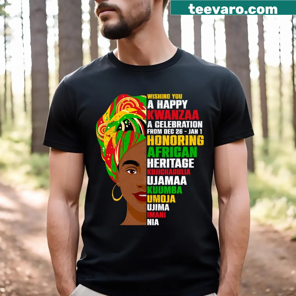 Cute cartoon t-shirt with 7 Principles of Kwanzaa — on a men's t-shirt