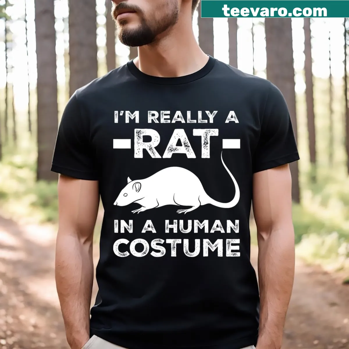Funny T-shirt with a rat in a human costume for kids — on a men's t-shirt