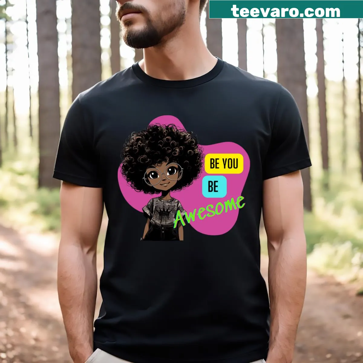 Motivational t-shirt with 'Be You Be Awesome' in bold typography — on a men's t-shirt
