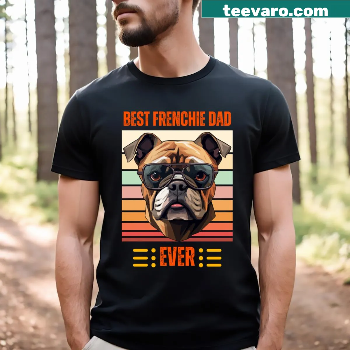 Illustrative design for French Bulldog dads on a t-shirt — on a men's t-shirt