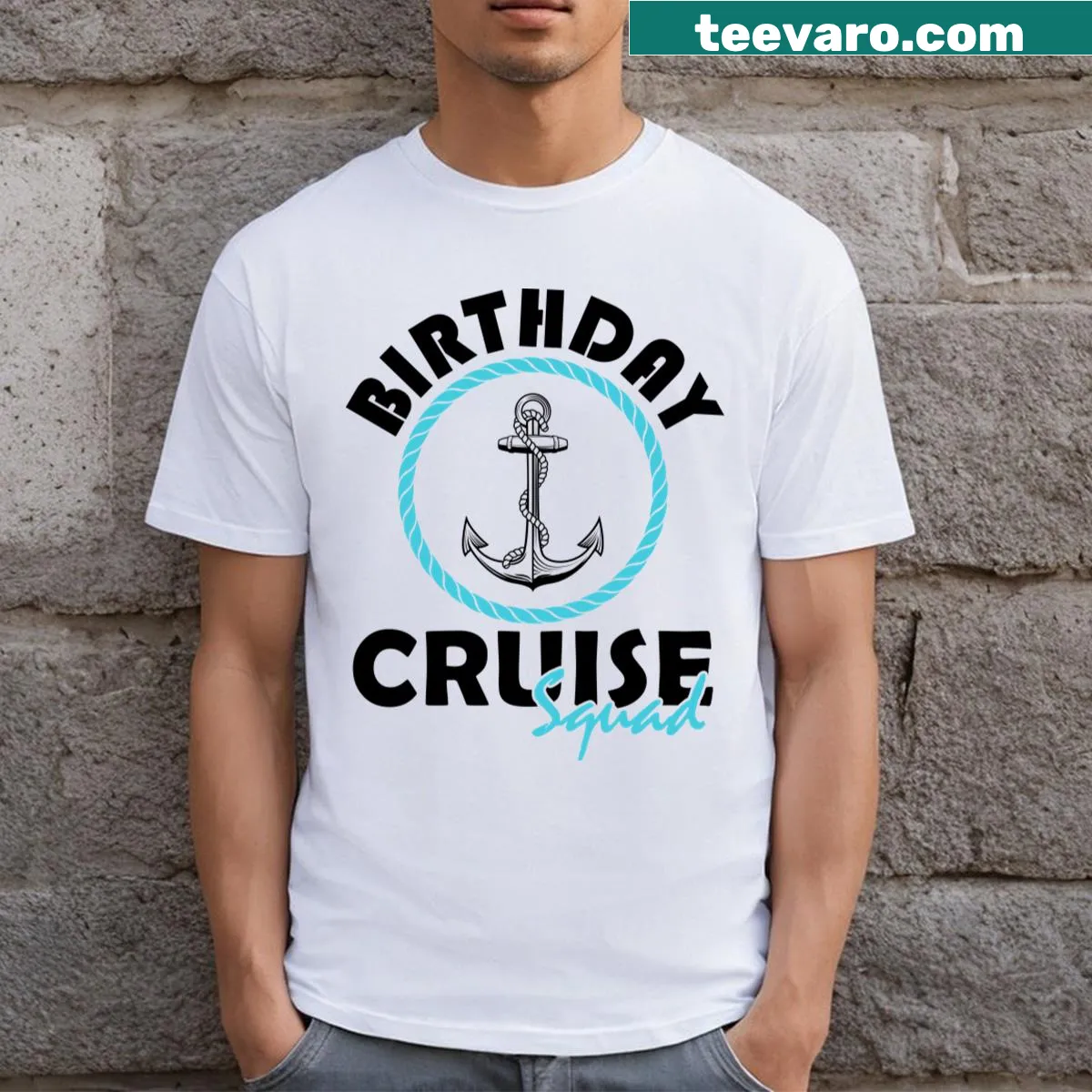 T-shirt with the phrase 'Birthday Cruise Squad' in fun typography — on a men's t-shirt