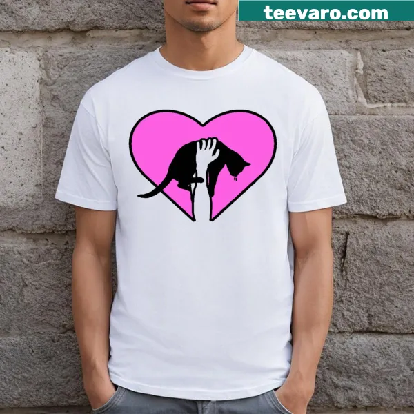 Cute t-shirt featuring a black cat inside a pink heart