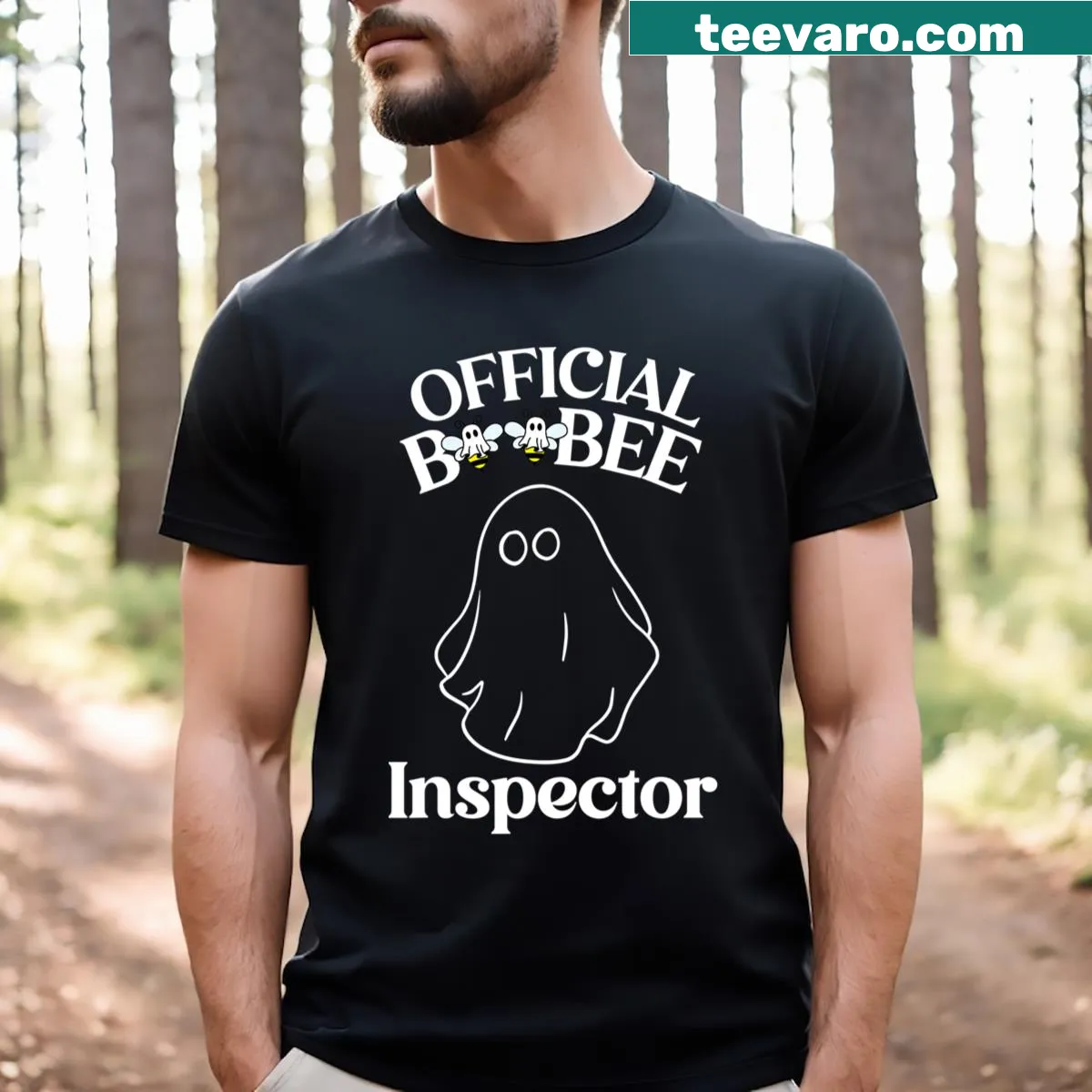 Funny ghost cartoon T-shirt for Halloween with Boobee Inspector — on a men's t-shirt