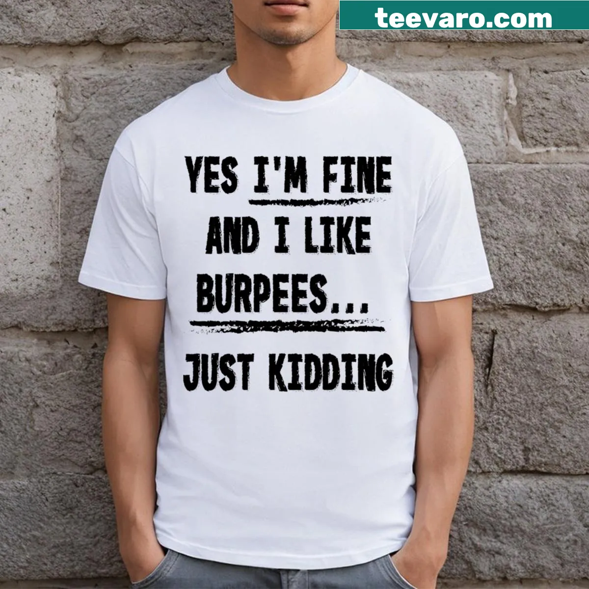 Funny burpee joke graphic T-shirt — on a men's t-shirt
