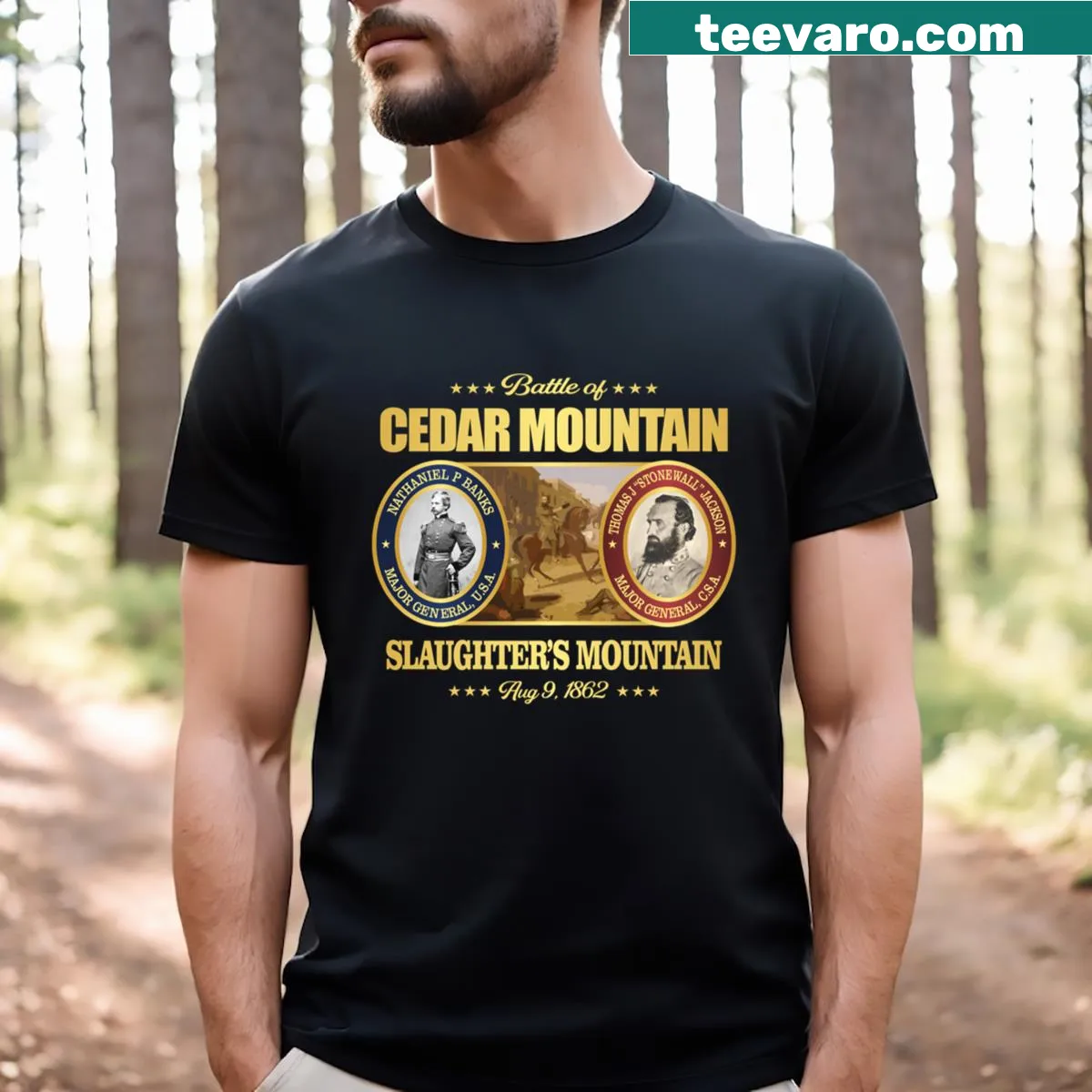 Illustrated Cedar Mountain T-shirt celebrating nature — on a men's t-shirt