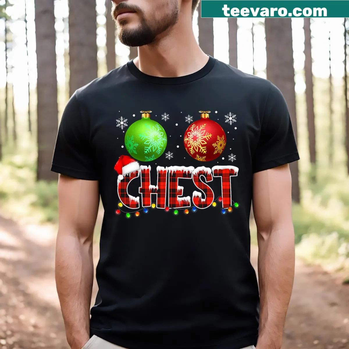 Funny chestnuts with Christmas lights graphic T-shirt for couples — on a men's t-shirt