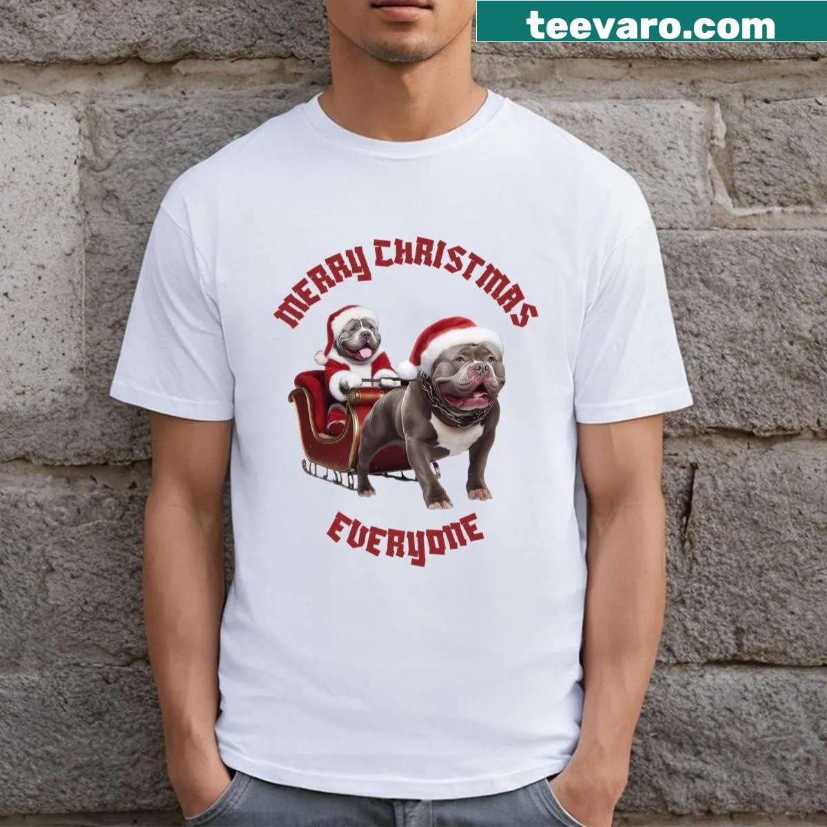 Illustrated Christmas American Bully T-shirt — on a men's t-shirt