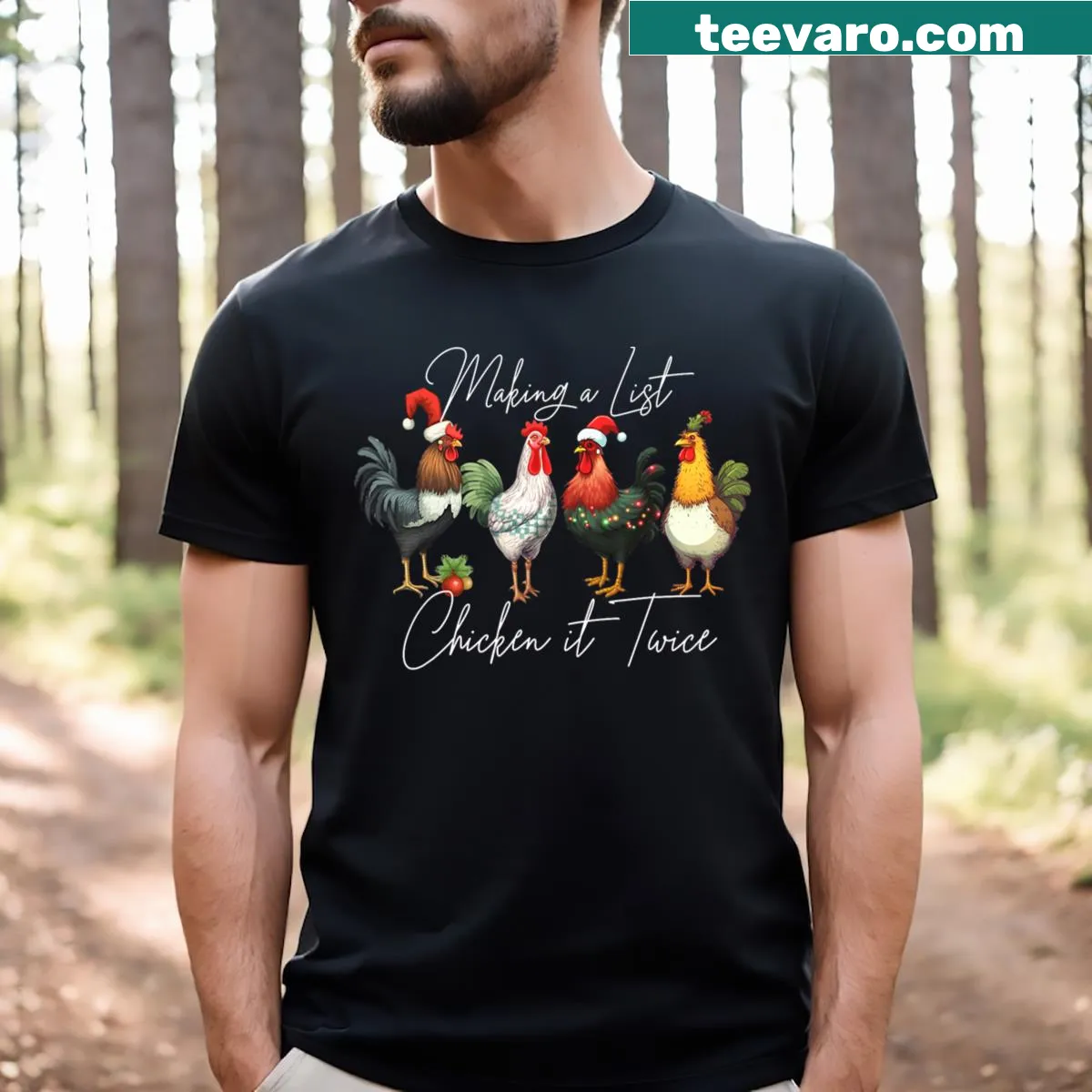 Funny chicken wearing a Santa hat in a Christmas theme. — on a men's t-shirt