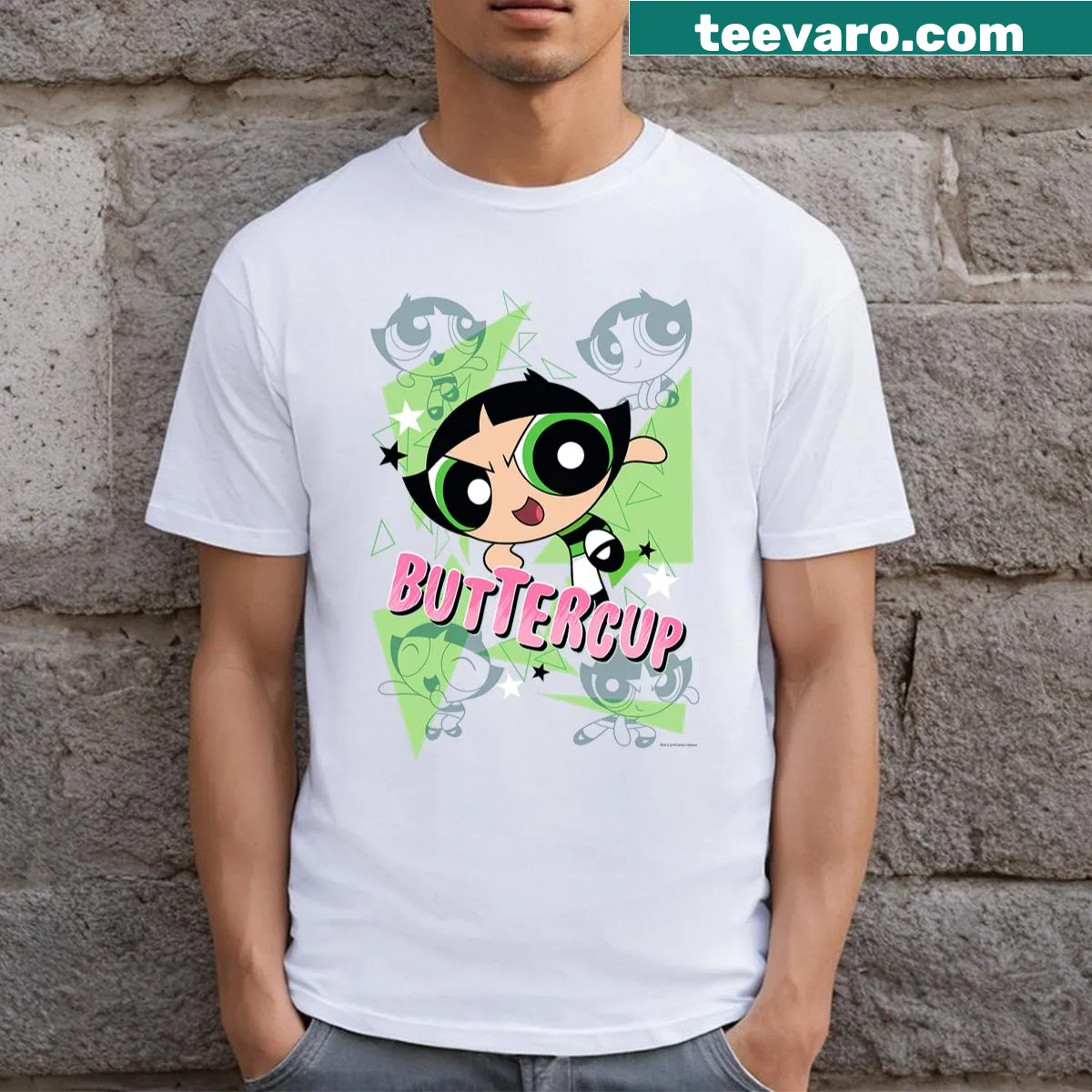 Bold Buttercup graphic from The Powerpuff Girls — on a men's t-shirt