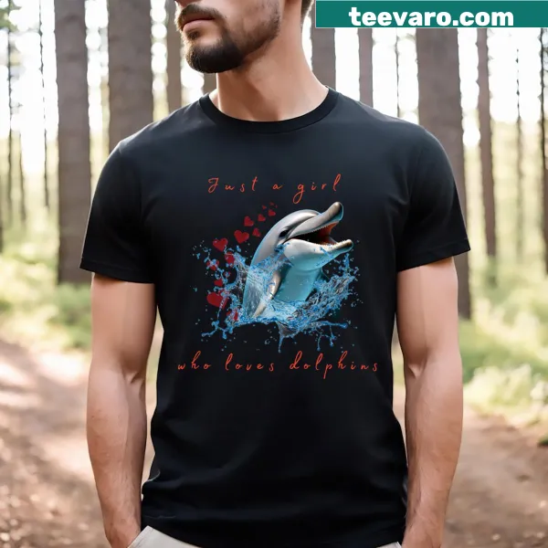Typography t-shirt proclaiming love for dolphins with playful design