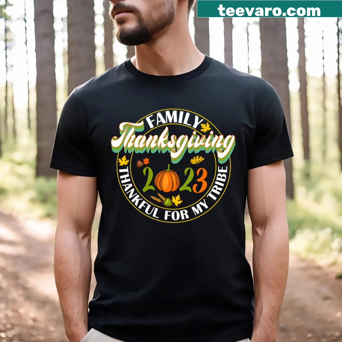 Thankful For My Tribe autumn T-shirt for Thanksgiving — on a men's t-shirt