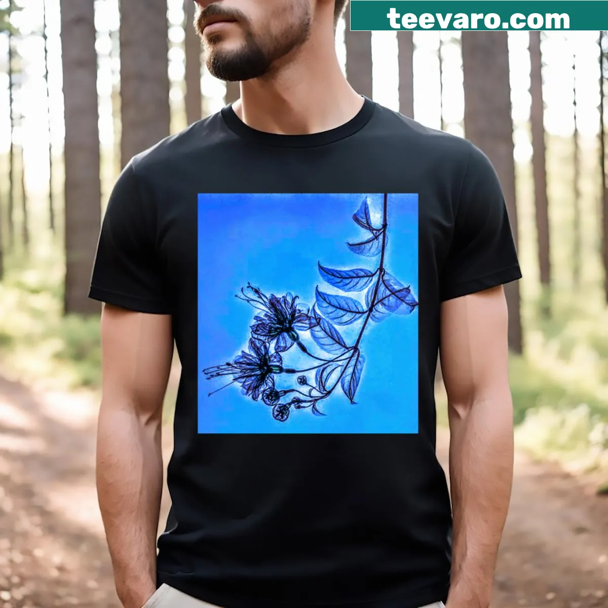 Silhouette of a flower in x-ray style on a T-shirt — on a men's t-shirt
