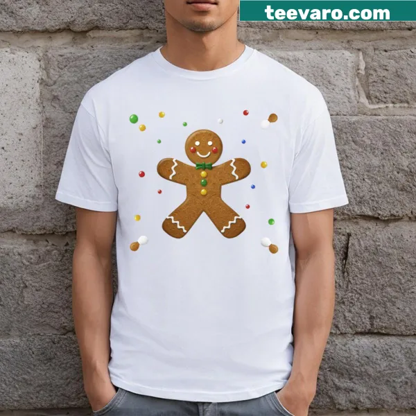 Cute gingerbread man graphic on a festive T-shirt
