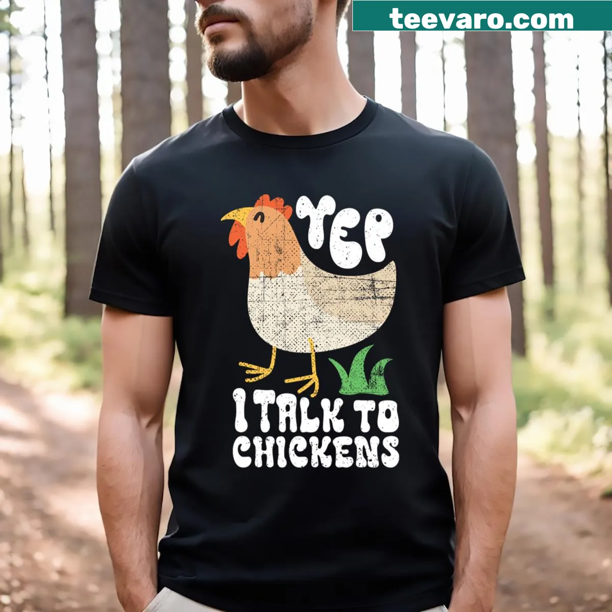 Playful chicken illustration on a farmer mom t-shirt — on a men's t-shirt