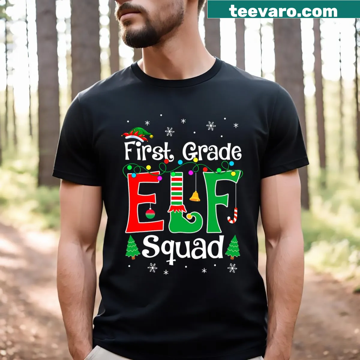 Elf Squad Teacher Christmas T-shirt — on a men's t-shirt