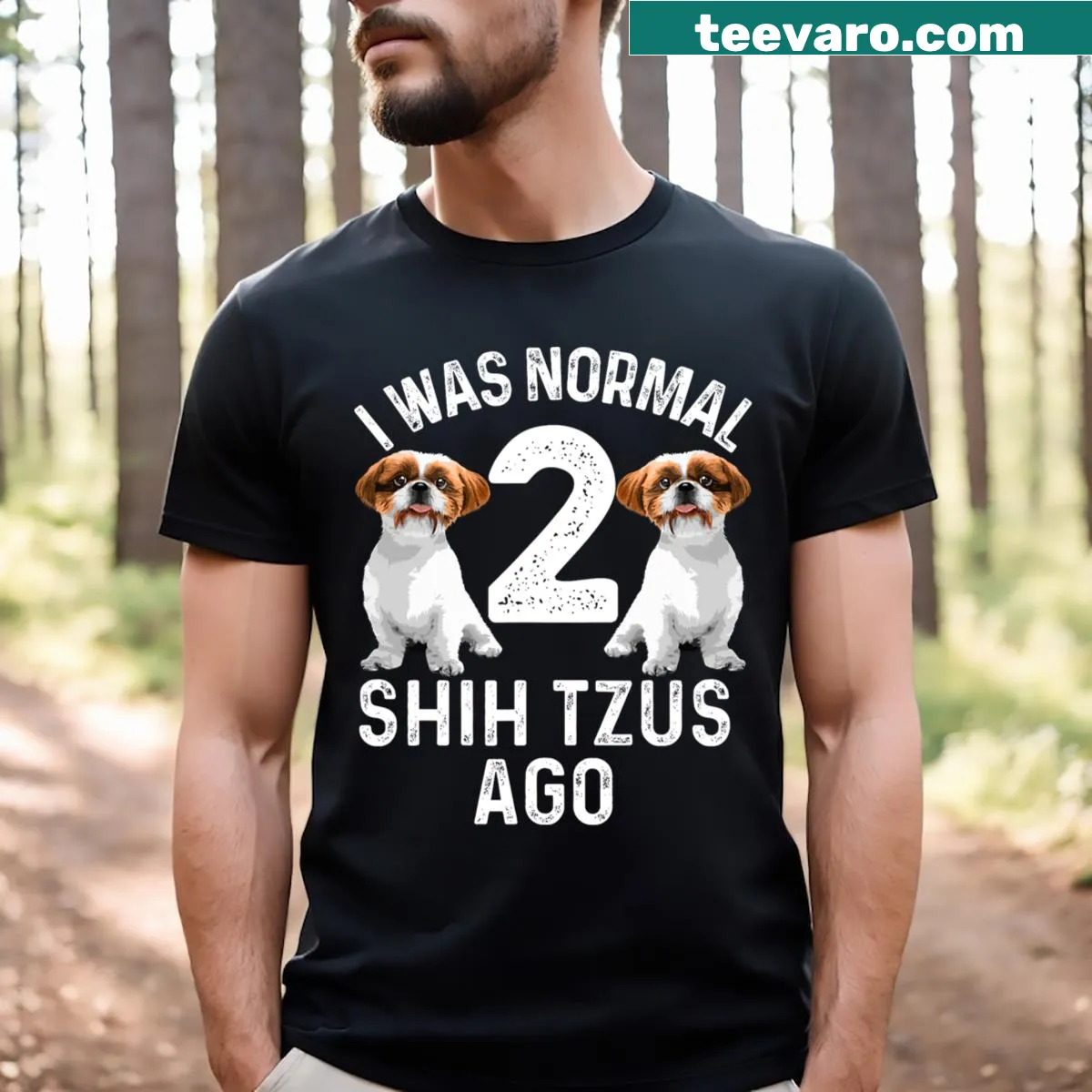 Whimsical Shih Tzu illustration on a fun t-shirt for dog lovers — on a men's t-shirt