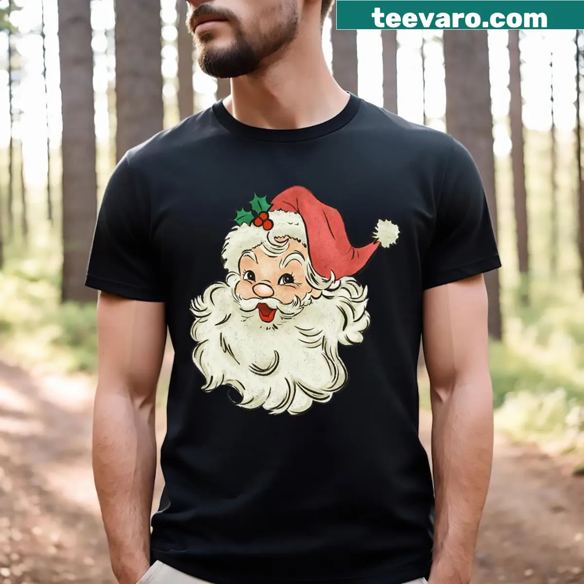 Vintage Santa Claus funny Christmas t-shirt with whimsical design — on a men's t-shirt