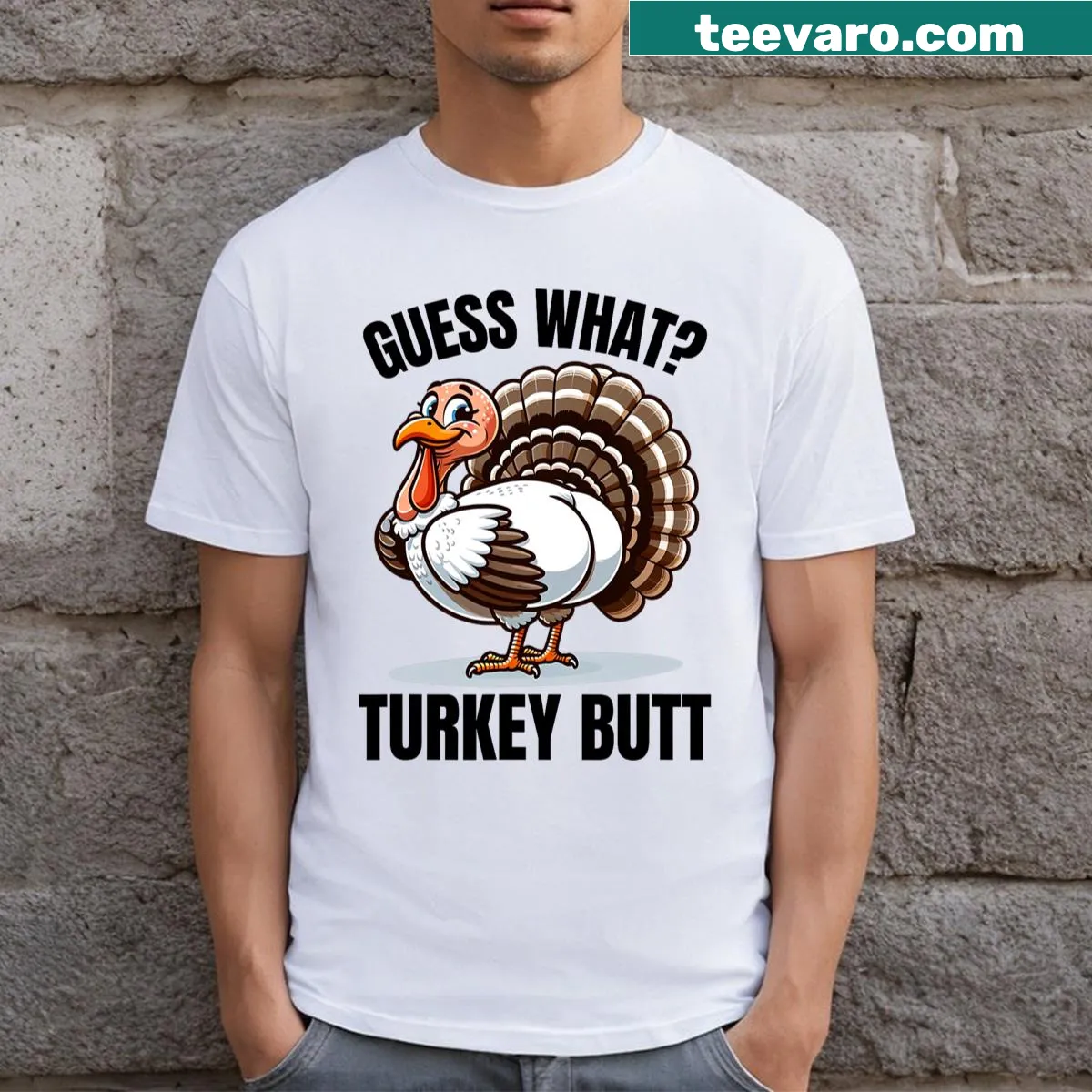 Funny Thanksgiving t-shirt with humorous text about Turkey Butt — on a men's t-shirt