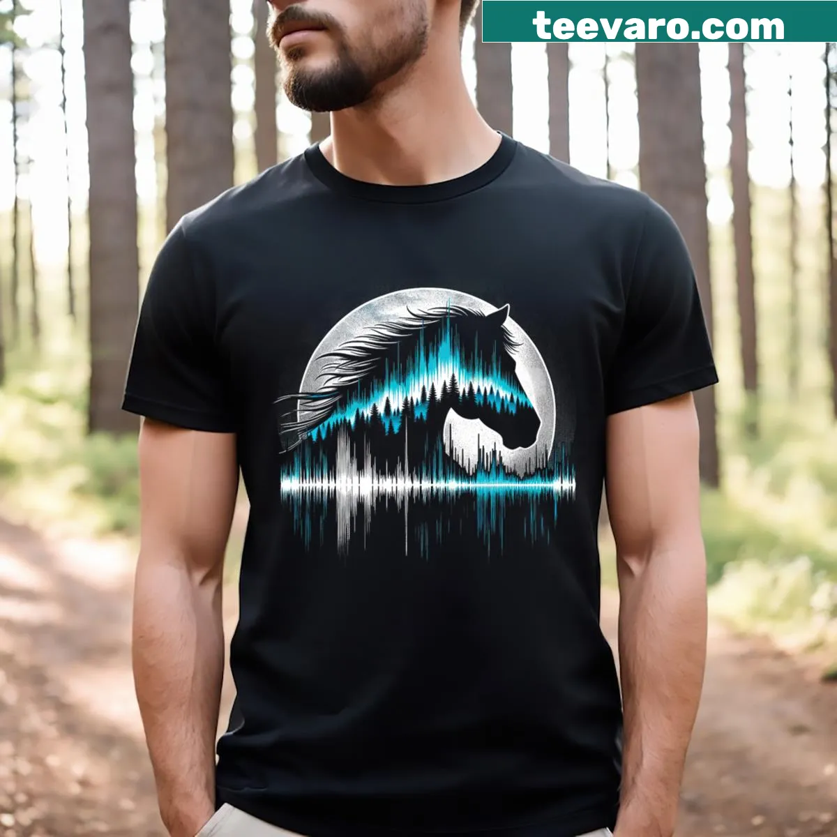 Whimsical horse graphic t-shirt for horse lovers — on a men's t-shirt