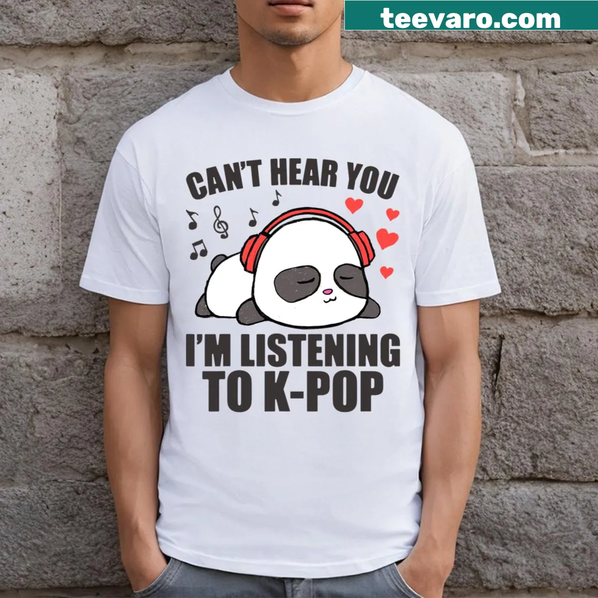 Funny K-pop-themed T-shirt with panda graphic — on a men's t-shirt