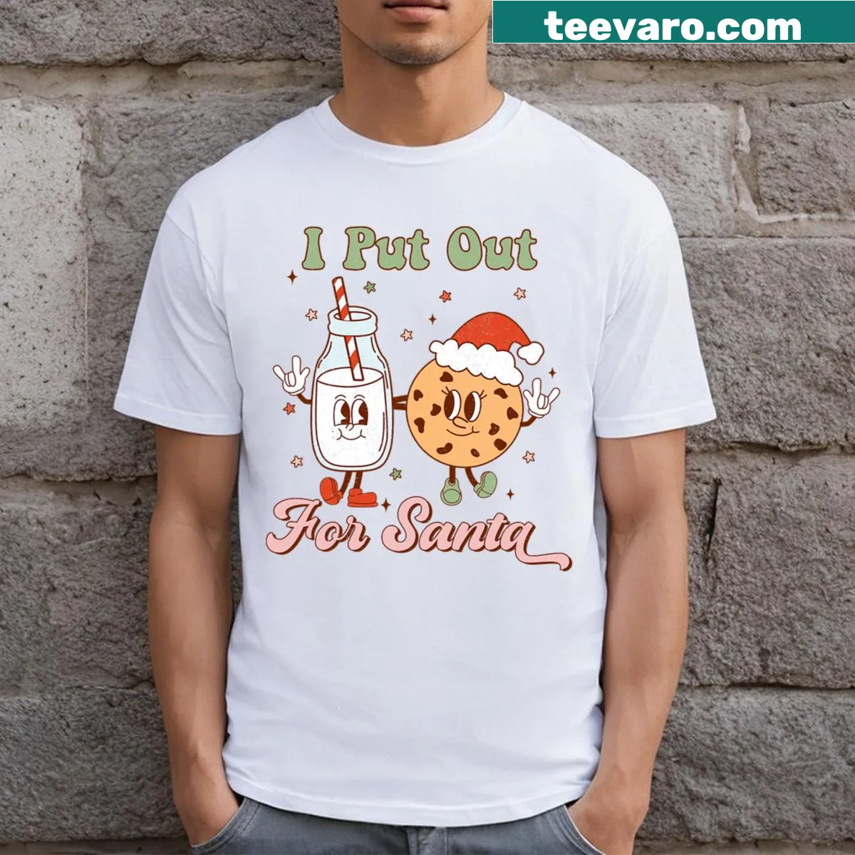 Funny retro Christmas t-shirt saying 'I Put Out For Santa' — on a men's t-shirt