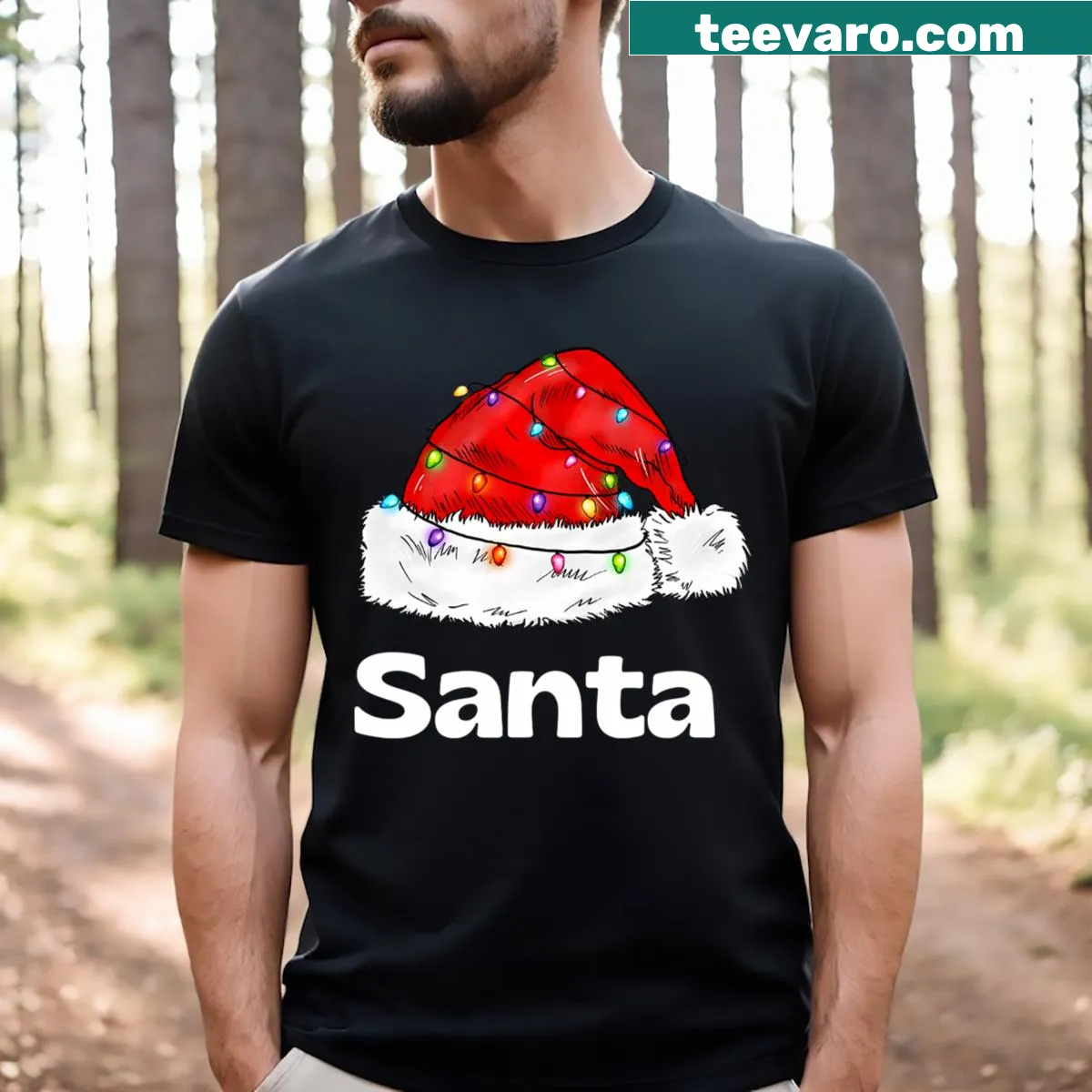 Funny matching Christmas t-shirt for couples saying 'I Put Out For Santa' — on a men's t-shirt