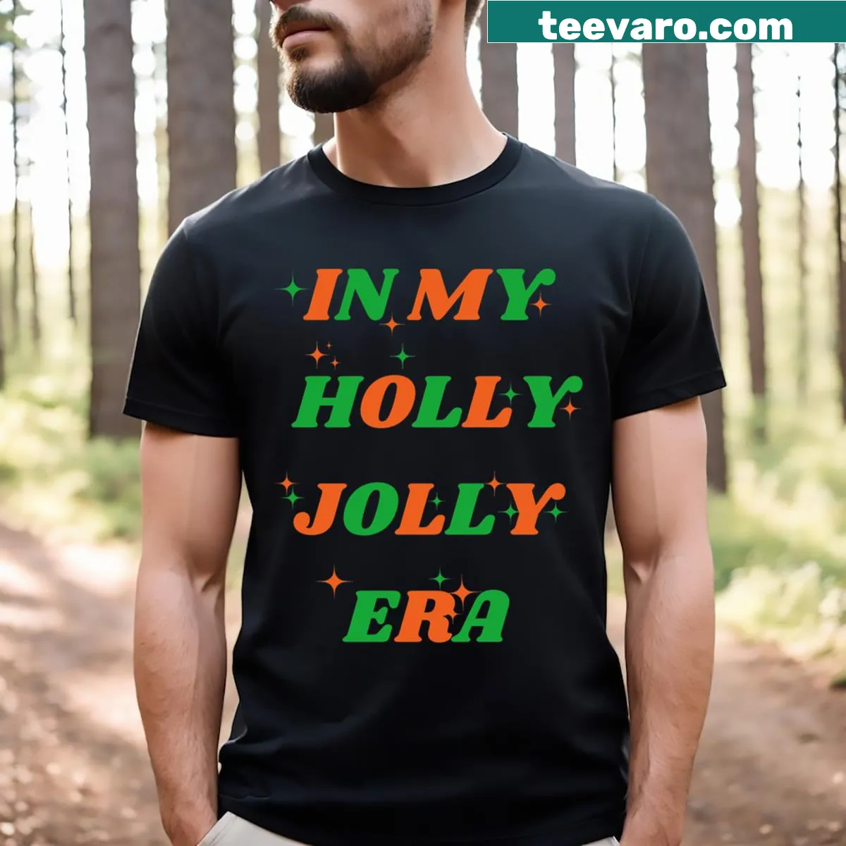 Typography design with 'In My Holly Jolly Era' text — on a men's t-shirt