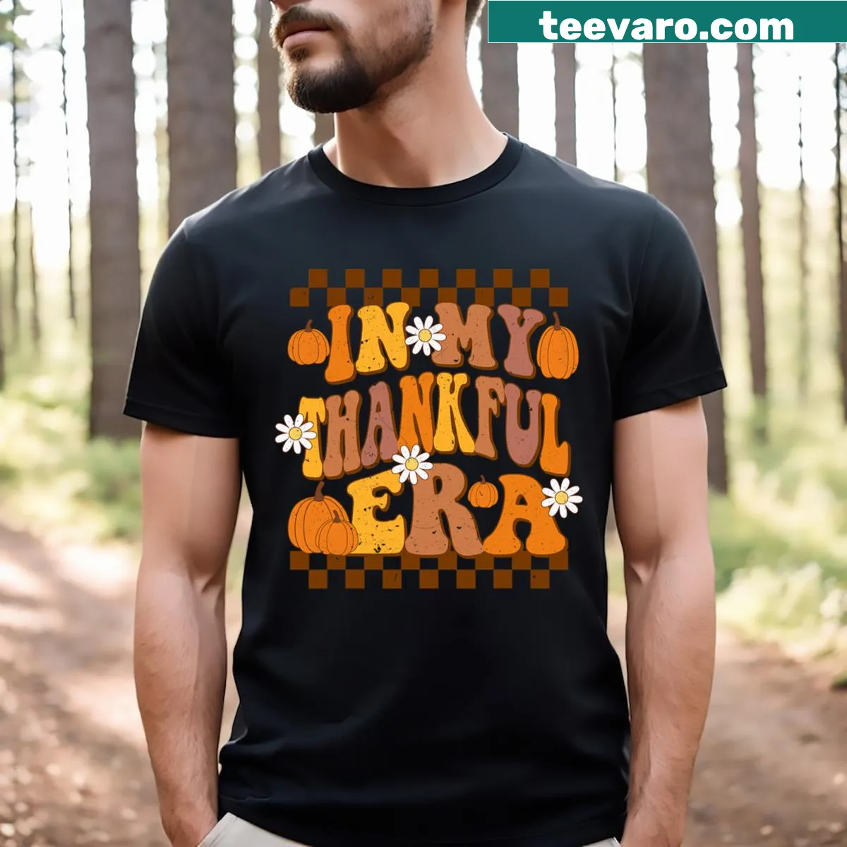 Thankful Era T-shirt featuring retro typography for Thanksgiving — on a men's t-shirt